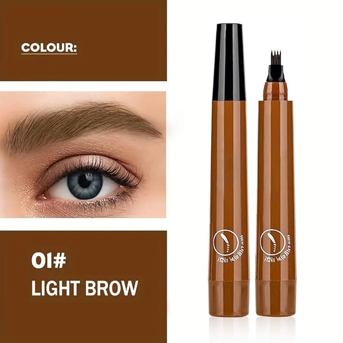 New Magic Eyebrow Pencil, 3D Waterproof Microblading Eyebrow Pencil Contouring Pen, 4 Tipped Precise Brow Pen, Fine Stroke Microblading Eyebrow Pencil Creates Natural Makeup Effect (Light Brown)