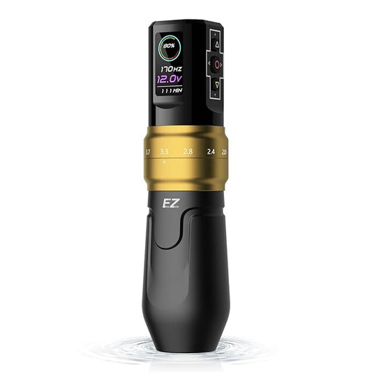 EZ P3 Pro Wireless Tattoo Machine - 6 Strokes 2.0, 2.4, 2.8, 3.3, 3.7, 4.2mm Tattoo Machine Pen with OLED Digital Display 1600mAh Battery Power Tattoo Gun (Matte Golden)