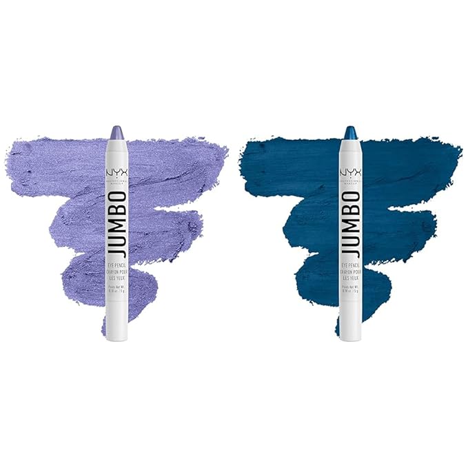 NYX Jumbo Eye Pencil Blendable Eyeshadow Stick & Eyeliner Pencil Bundle - Donut (Lilac) and Blueberry Pop (Blue)