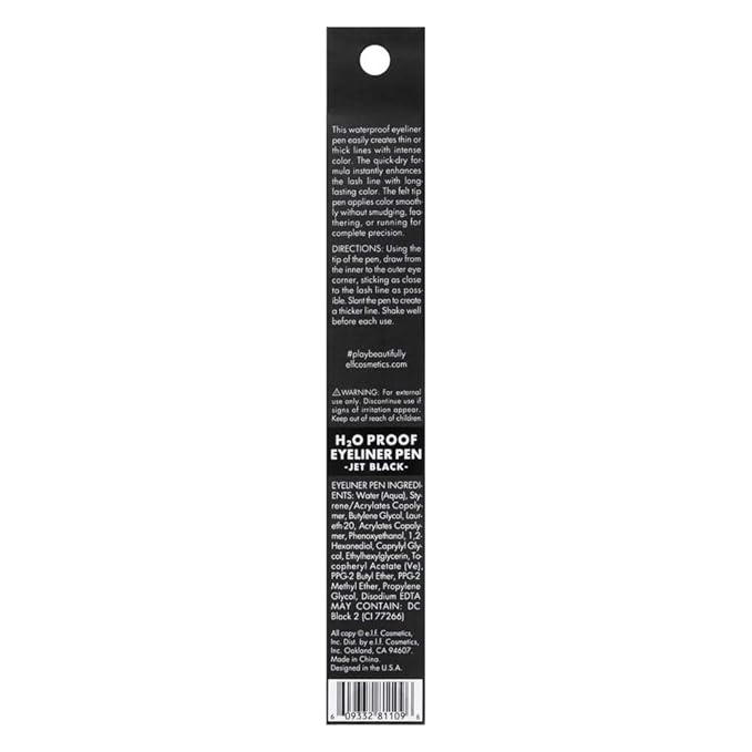 e.l.f. H2O Proof Eyeliner Pen, Felt Tip, Waterproof, Long-Lasting, High-Pigmented Liner For Bold Looks, Vegan & Cruelty-Free, Jet Black. 0.02 Fl Oz