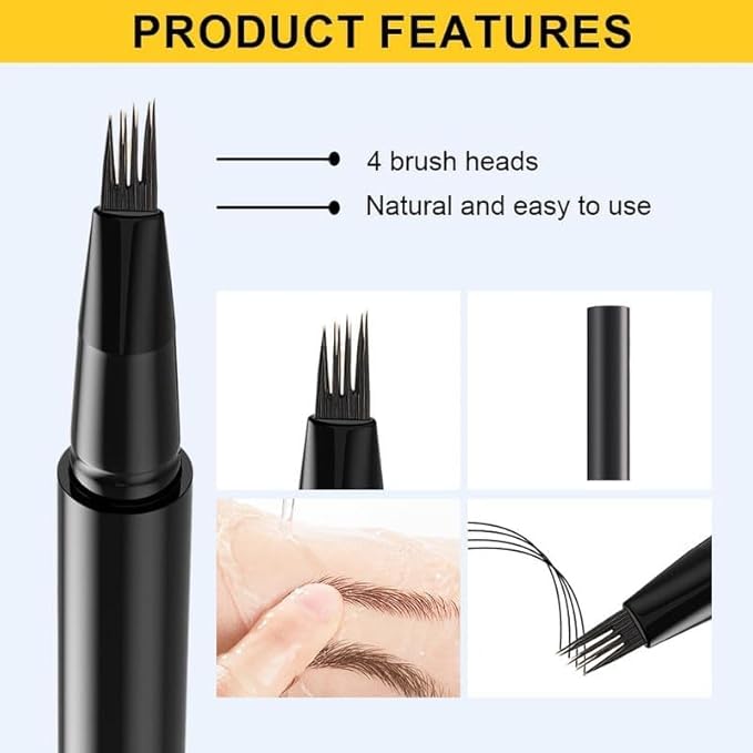 Magic Eyebrow Pencil 4-Tip, 3D Waterproof Sweat-proof Microblading Eyebrow Pencil Contouring Pen with 4 Fork, Long Lasting Eyebrow Microblade Eyebrow Pencil (Light Brown)