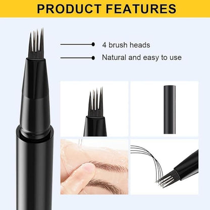 Magic Eyebrow Pencil 4-Tip, 3D Waterproof Sweat-proof Microblading Eyebrow Pencil Contouring Pen with 4 Fork, Long Lasting Eyebrow Microblade Eyebrow Pencil (Light Brown)
