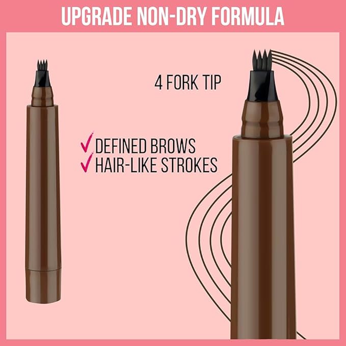 New Magic Eyebrow Pencil, 3D Waterproof Microblading Eyebrow Pencil Contouring Pen, 4 Tipped Precise Brow Pen, Fine Stroke Microblading Eyebrow Pencil Creates Natural Makeup Effect (Light Brown)