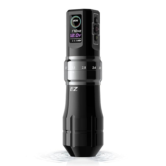 EZ Tattoo Gun Machine - 6 Strokes 2.0, 2.4, 2.8, 3.3, 3.7, 4.2mm Tattoo Machine Pen with OLED Digital Display 1600mAh Power Tattoo Supply (P3 Pro Gloss Gray)