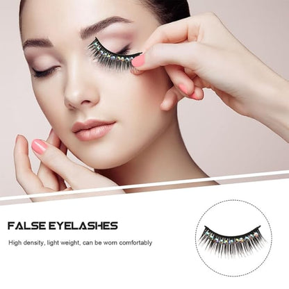 10 Pairs Diamond False Eyelashes Rhinestone Performance Eyelash Realistic Eyelash Women Eyelash Natural False Lashes Long Fake Lash Chemical Fiber Hard Stem Make up Cosmetic