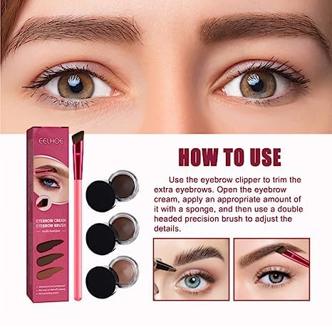 4D Hair Stroke Brow Stamp Brush & Eyebrow Cream Makeup Brush Set (Taupe)