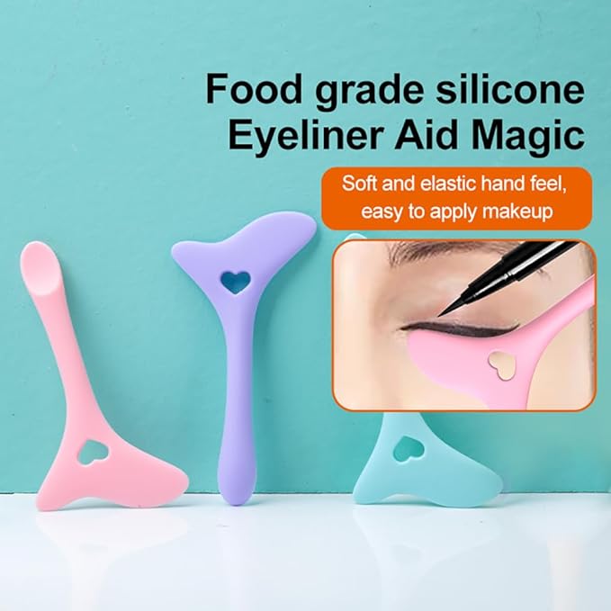 Eyeliner Stencils, 5Pcs Eyeliner Brush Set, Reusable Eyeliner Tool for Eyes Wing, Multifunctional Silicone Eyeliner Aid Mascara Shield, Beginners Friendly (Pink)