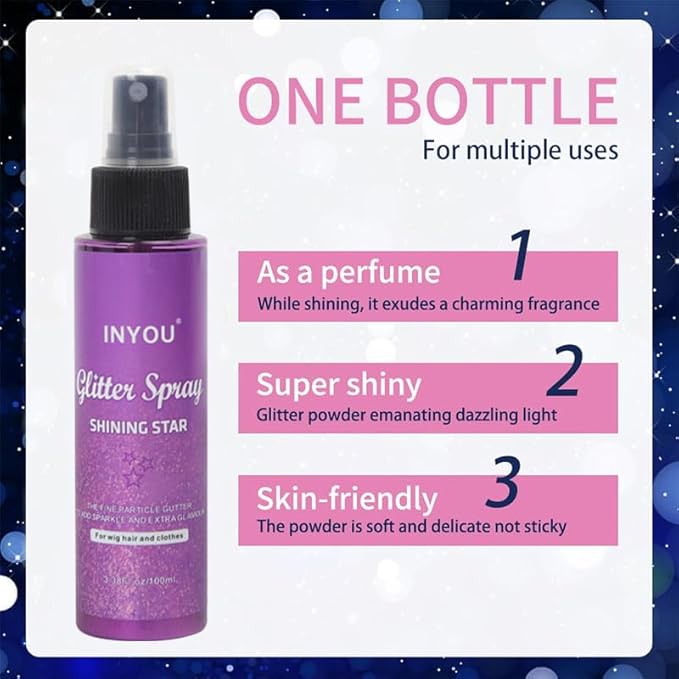 Glitter Spray for Body, Hair & Face - Washable & Non-Toxic, Ideal for Halloween, Parties, Festivals, and DIY Crafts - Quick-Dry, Vegan, and Eco-Friendly 3.38 Fl Oz