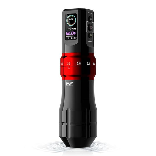 EZ P3 Pro Wireless Tattoo Machine - 6 Strokes 2.0, 2.4, 2.8, 3.3, 3.7, 4.2mm Bluetooth Tattoo Machine Pen with OLED Digital Display 1600mAh Battery Power Tattoo Gun (Gloss Red)