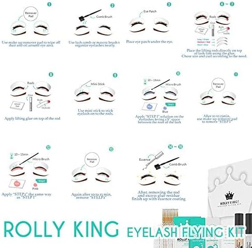 Rolly King Perm Step 1 & 2 for Eyelash Lifting and Brow Lamination for Professionals, 10 Sachets in a Box