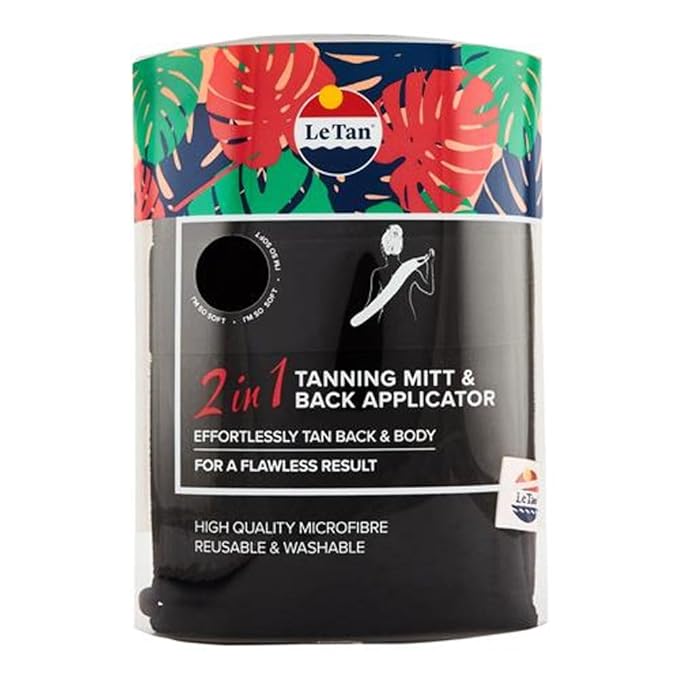 Self Tanning Mitt Applicator By Le Tan | 2in1 Self Tanner Glove Mitt Doubles as Back Applicator for Back & Body For a Flawless Tan Mousse or Lotion Application, Machine Washable & Reusable (2 in 1)