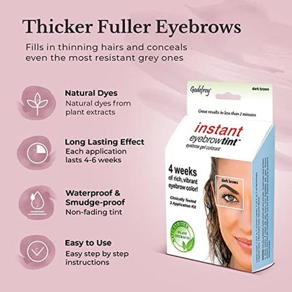Godefroy Instant Eyebrow Color, Medium Brown, 0.18 ounces, 12-weeks of long lasting, 3-applications per kit, 3 Count (Pack of 1)
