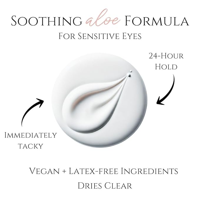 Gentle Formula Lash Glue - 24 Hour Hold - Cluster Strip False Lash Extension Eyelash Glue - Soothing Aloe Lash Adhesive - Dries Clear - Water Resistant