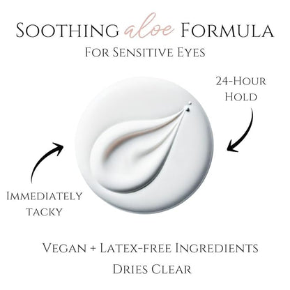 Gentle Formula Lash Glue - 24 Hour Hold - Cluster Strip False Lash Extension Eyelash Glue - Soothing Aloe Lash Adhesive - Dries Clear - Water Resistant