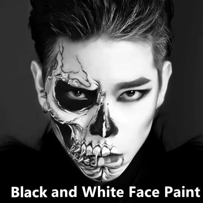 Go Ho Black and White Face Body Paint,Water Based Face Painting Kit Highly Pigmented,Smooth and Safe for Skin,Halloween Costumes Cosplay SFX Zombie Skeleton Clown Makeup