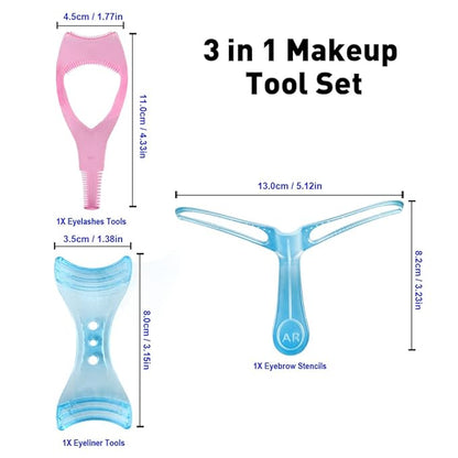 Abnaok 3 Pack Eye Makeup Tool Kit, Eyelashes Tools Mascara Shield Applicator Guard，Eyeliner Stencils and Eyebrow Stencils Kit for Beginners