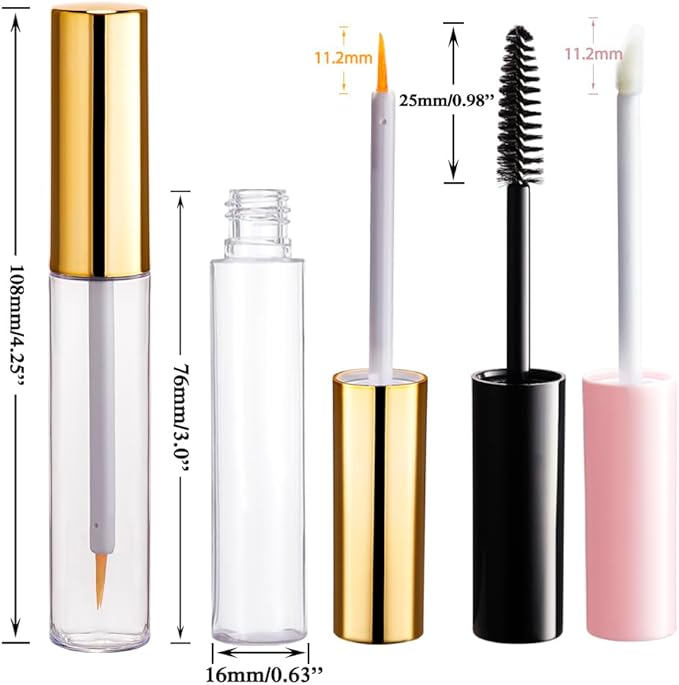 YITOU 3PCS 10ml Empty Mascara Tube and Wand, Refillable Lip Gloss Tubes with Brush, Eyeliner Tube with Rubber Inserts, Cosmetic Container kit for DIY Castor Oil Lip Gloss
