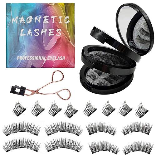 Magnetic Eyelashes Without Eyeliner, Reusable Magnetic Eyelash Kit Dual Magnetic Eyelashes Dual Magnetic Lashes, Magnetic Eyelashes Natural Look Natural and Bushy (16pcs-4pairs）, 16Pieces