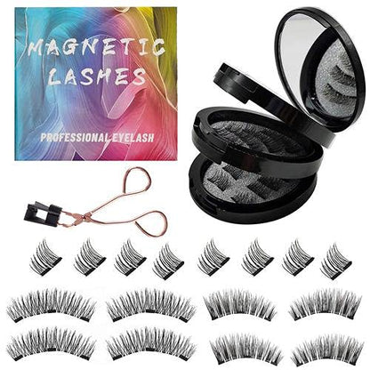 Magnetic Eyelashes Without Eyeliner, Reusable Magnetic Eyelash Kit Dual Magnetic Eyelashes Dual Magnetic Lashes, Magnetic Eyelashes Natural Look Natural and Bushy (16pcs-4pairs）, 16Pieces