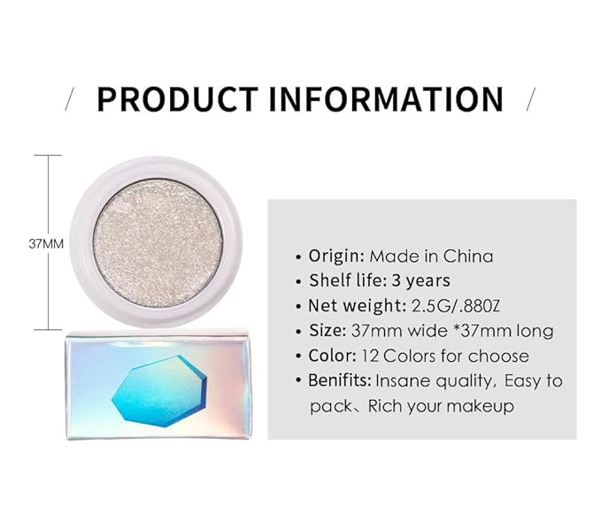 AKARY 12 Colors Glitter Eyeshadow, Mashed Potato Pearlescent Monochrome Eyeshadow Polarized Light Not Smudged Eye Shadow, Highly Pigmented Eye Makeup Cosmetics Gift for Women And Girls Eye Brightening Flash Powder (#11 Golden)