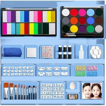 Face Painting Kit for Kids & Adults,18 Color+15 Color Non-toxic Water Activated Face Paint Makeup Palette,Includes Multiple makeup tools.Ideal for Halloween,Carnival,Cosplay,Party,Arty Stage Makeup.