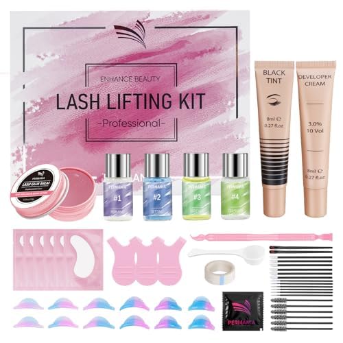 PERMANIA Lash Lift and Black Color Kit, Salon Results Eyelash Perm & Brow Lamination Kit with Detailed Instruction Easy for Beginner Natural Lasts up to 4 Weeks