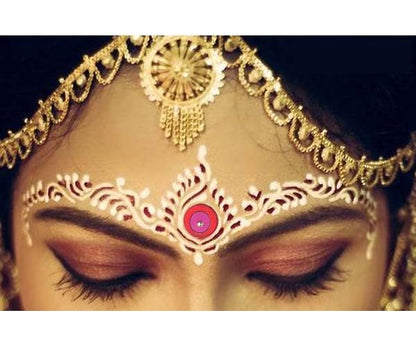 Sticker Kumkum Jewel Bindi Breathable Fabric with Rhinestone, Does not Irritate Skin, No Gum Marks on Skin, Round Tilak A Sheet of 2 Flaps (Multi-Colour) (P6-7MM-Stone)