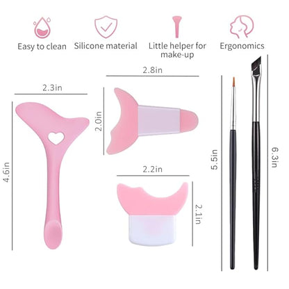 Eyeliner Stencils, 5Pcs Eyeliner Brush Set, Reusable Eyeliner Tool for Eyes Wing, Multifunctional Silicone Eyeliner Aid Mascara Shield, Beginners Friendly (Pink)