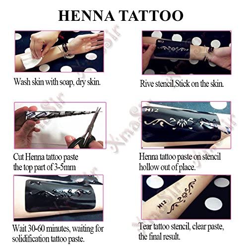 XMASIR 20 Sheets Henna Tattoo Kit Stencil for Hand, Temporary Airbrush Tattoo Stencils Arabian Tattoo Stickers Henna Templates for Body Paint Art (20Pcs-1)
