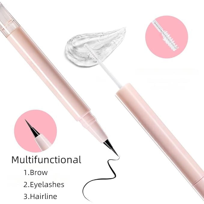 Waterproof Eyebrow Pencil with Fine Tip, 2-in-1 Brow Pen and Sealing Brow Gel, Smudge-Proof, Lightweight and Non-clumping, Eyeliner, Hairline Pencil (Brown)