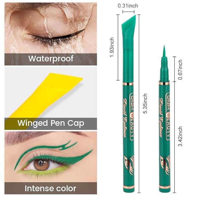 evpct 2Pcs Yellow Green Liquid Wing Eyeliner Stamp Eye Pencil Makeup Sets Waterproof Colored Color Eye Liners Stamps Shapes delineador de ojos contra el agua delineadores de colores para ojos 04&05