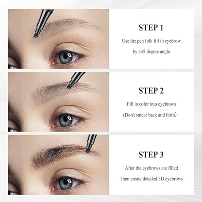 Magic Eyebrow Pencil 1Pcs Waterproof Eyebrow Tattoo Pencil 3D Microblading Eyebrow Pencil with 4 Fork Tip, Natural Makeup Fine Stroke Magic Eyebrow Pencil for women (Dark Brown)