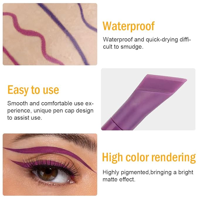 evpct 2Pcs Blue Violet Nordic Purple Liquid Wing Eyeliner Stamp Eye Pencil Set Waterproof Colored Color Eye Liners Stamps Shapes delineador de ojos contra el agua delineadores de colores para ojos 7&8