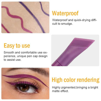 evpct 2Pcs Blue Violet Nordic Purple Liquid Wing Eyeliner Stamp Eye Pencil Set Waterproof Colored Color Eye Liners Stamps Shapes delineador de ojos contra el agua delineadores de colores para ojos 7&8