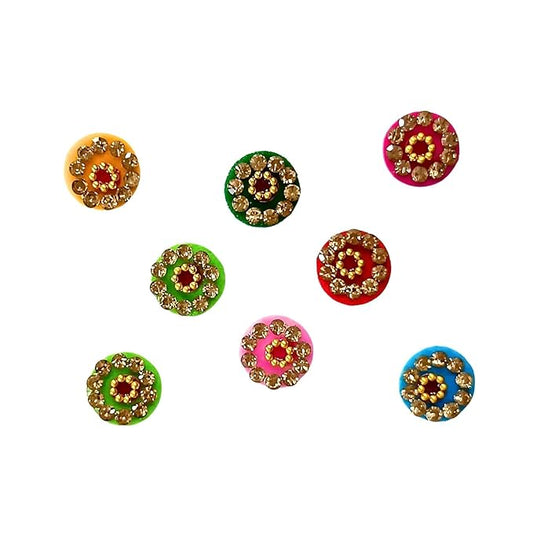 Beautiful Multicolor Velvet Bindi With Golden Stone Border Sindoor Kumkum Bindee Crystal Stone Bindis Bindhis Sticker for Women (Design1)