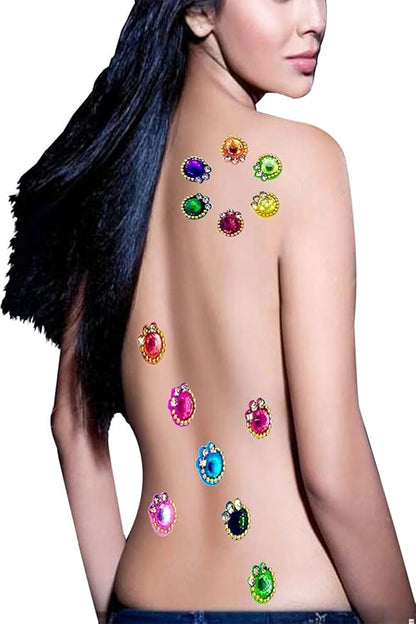 Bindi Premium Collection Multicolor White Stones Medium Size Round Bindis for Womens and Girls 5MM-Ananaya-7 Bindi (Pack of 2)