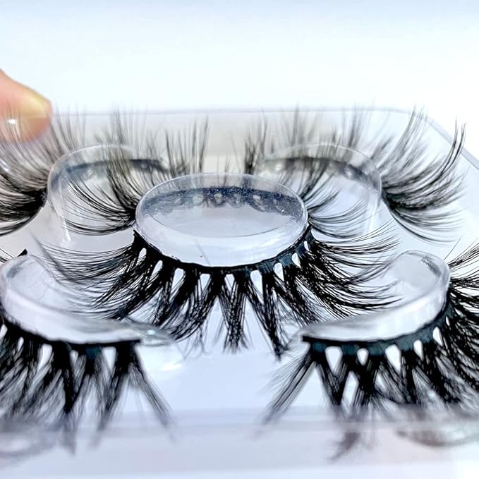 Sunniess False Eyelashes 8D Faux Mink Lashes 100% Handmade Reusable Natural Look Fake Eye lashes Cat-Eye Fluffy Wispy Lashes Dramatic Long Thick Volume Soft Lashes Packs