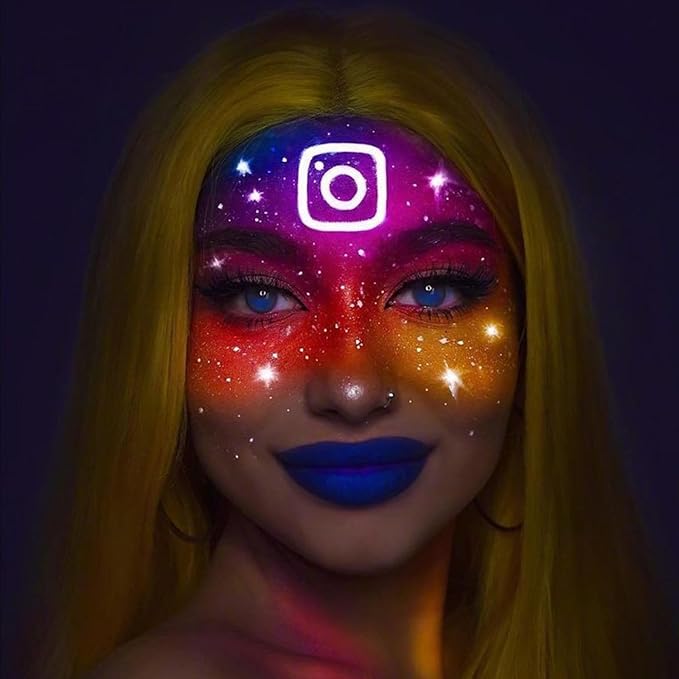 Go Ho UV Blacklight Neon Gold Face Body Paint,Water Based Bright Color Neon Fluorescent Body Paint with Cushion Applicator,Glow In The Dark Under UV Lighting Party Halloween Makeup Washable