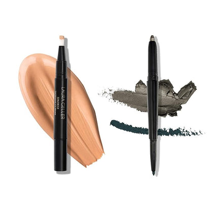 LAURA GELLER NEW YORK Waterproof Eye Spackle Eyeshadow Primer + Swipe-n-Line Dual-Ended Eyeshadow and Eyeliner Stick, Dramatic (Sage-Gray/Stormy Blue)