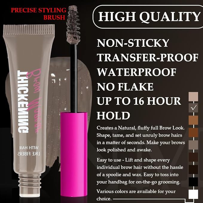 Tinted Thickening Brow Mascara,Brow Fast Sculpt,Waterproof, Transfer-proof, Brush to Fill in Eyebrows and Cover Gray Hairs - Cruelty Free - Light Medium Brown (1pc 02 Cool Blonde)