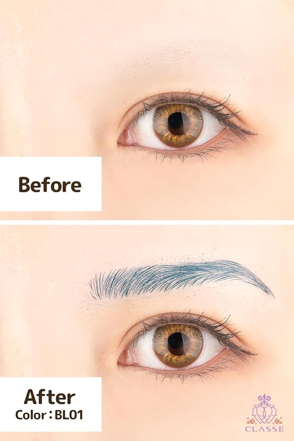 CLASSE Waterproof Eyebrow Tattoo Sticker, Colored for Cosplay, 12pair 4D Hair-Like temporary sticker on eyebrows, No water needed, peel off Painfuless, Simple Arch BL01 Blue