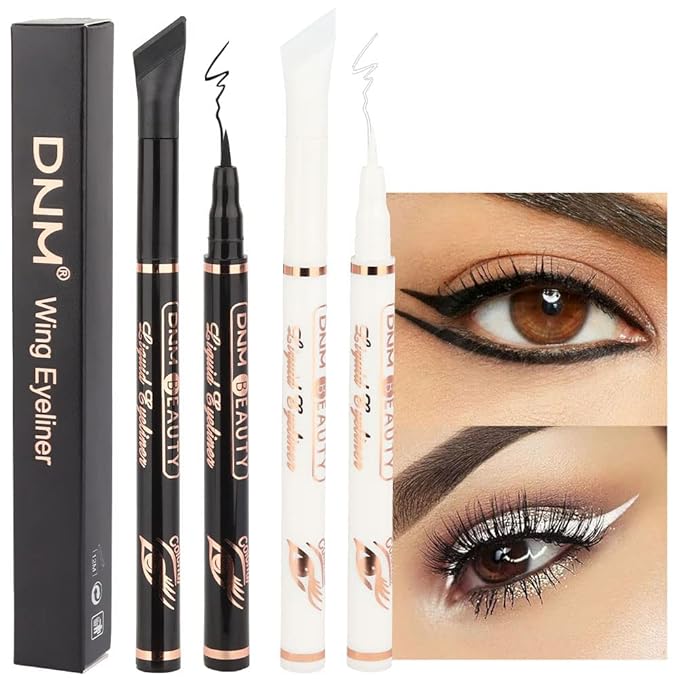 evpct 2Pcs Black White Liquid Wing Eyeliner Stamp Eye Pencil Makeup Sets Waterproof Colored Color Eye Liners Stamps Shapes delineador de ojos contra el agua delineadores de colores para ojos 01&10