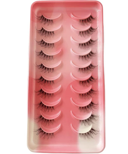 HICOCU Half False Eyelashes Clear Band Russian Strip Lashes D DD Curl Fluffy Mink Lashes Natural Wispy Mink Eye Lashes Pack Reusable Fake Eyelashes Extension 10 Pairs… (HAY-25H)