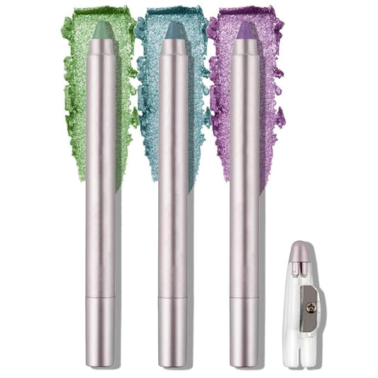 3Pcs Cream Eye Shadow Sticks Sets,Green Blue Violet Purple Shimmer Matte Pencil Eyeshadow Applicator Stick,Cream Eye Shadow Brightener Stick,Eye Makeup Palette Long Lasting Naturing-Looking