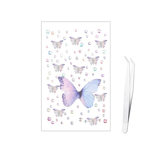 100 pcs Face Rhinestones, Colorful Aurora Self Adhesive Diamonds Face Sticky Gems with Tweezers Fabric Butterflies Multi-Style Sequin Stickers for Women Face Body Makeup