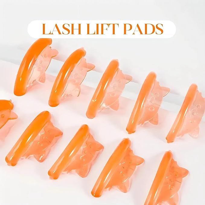 Lash Lift Pads Eyelash Perm Shield C Curl 5 Size Lash Lift Lamination Pad, Rapid 5 Minute Eyelash Lifting Shields Make Eyes Voluminous Flexible C curl Pads Extreme Perm Rod 100 Applications(Orange)