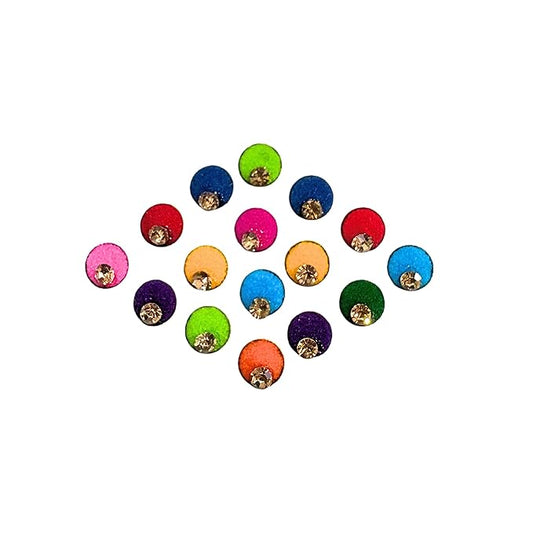 Assorted Premium Round Circle Bindi – Indian Forehead Bindi with Stone Dot Design, Daily Use Face Jewelry and Body Stickers for Women (Multicolour).