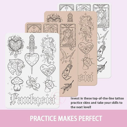 TgoBeauty Men Women Double Sides Designs Tiny Tattoo Practice Skin 1.5mm Thickness Fine Line Practice Skin with Light Gray Lines (3pcs White Tattoo Skins)