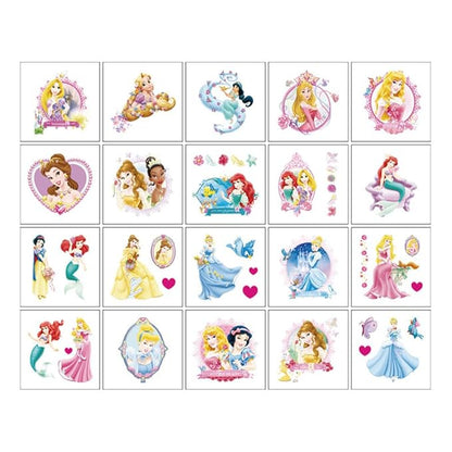 Disney Princess Temporary Tattoos - 20 Sheets, Birthday Party Favors, Cute Cartoon Princess Decoration Stickers for Kids' Home Activity, Class Prizes & Carnival Rewards