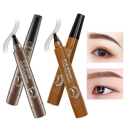 Eyebrow Pencil Microblading Eyebrow Pen Instant Lift Brow Pencil 4 Fork Tip Waterproof Eyebrow Pencil Fills Brows Makeup All-Day Natural Makeup Effect For Mother's Day gift (Light Brown*2)
